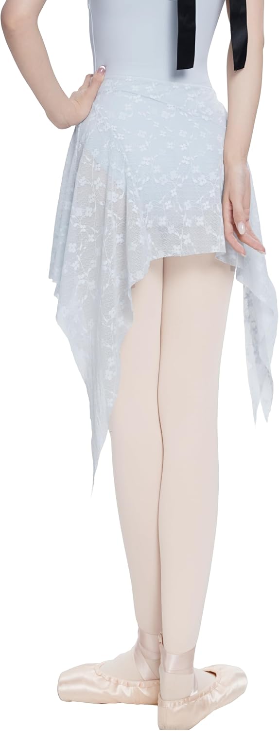 QLM Ballet Skirts Women Asymmetrical Lace Flounce Skirts for Ballet, Dance Skirts for Training