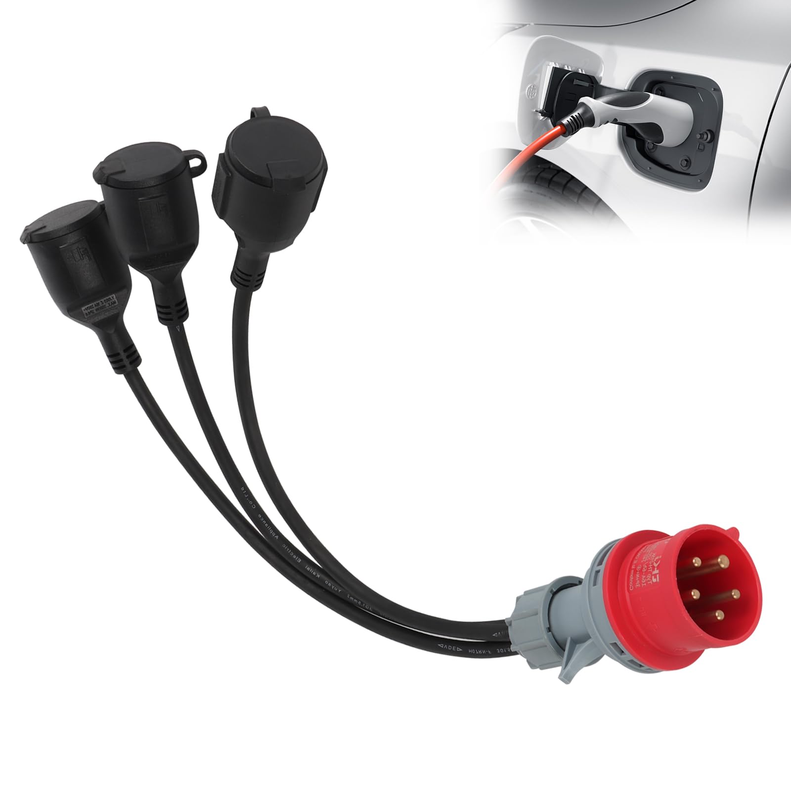 Adaptateur CEE courant fort 16 A vers 3 x 230 V femelle 400 V, 3 x 2,5 mm², 5 broches, répartiteur de courant fort, pour camping, câble adaptateur CEE pour industrie, extérieur (noir)