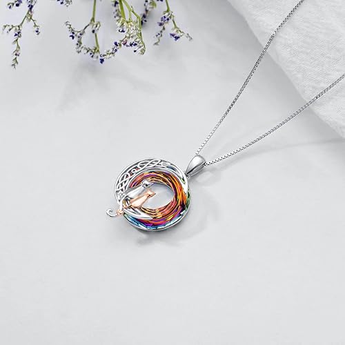 Miniatura 6 de TOUPOP Regalos de gatos para amantes de los gatos, collar de plata de ley con colgante de gato en la luna con círculo azul de cristal de cumpleaños,