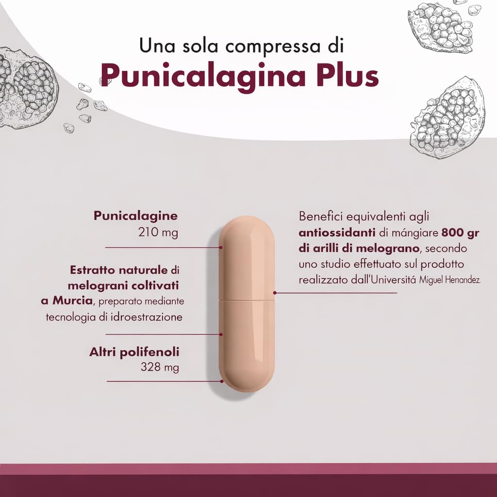 Granatum Plus - Punicalagina Plus - Integratore Alimentare - Estratto di Melagrane - Integratore Antiossidante - Digestione e Metabolismo - Cura Pelle - Prodotto in Spagna