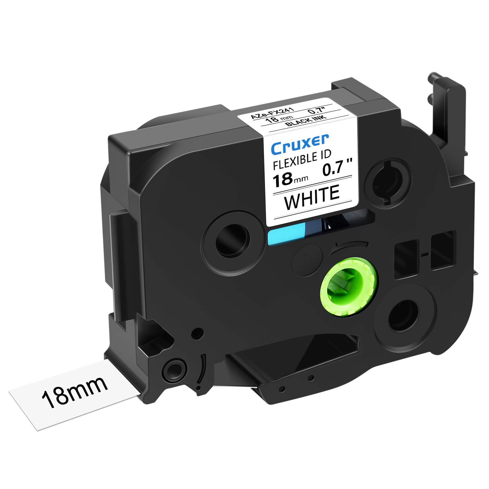 Cruxer 50er-Pack Kompatibel mit Ptouch TZeFX241 18 mm Schwarz auf Weiß | TZeFX241 Flexible ID laminiertes Etikettenband Ersatz für Ptouch PT-1300 2030 300 D400AD E500 E550W Etikettendrucker