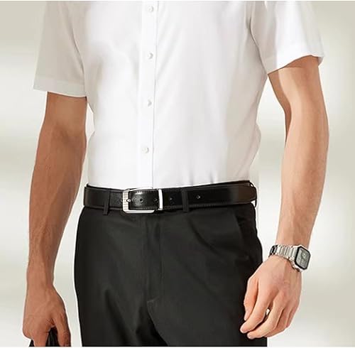 Miniatura 5 de Cinturón de vestir de cuero genuino de los hombres 1,3" hebilla de aleación de zinc de una sola punta