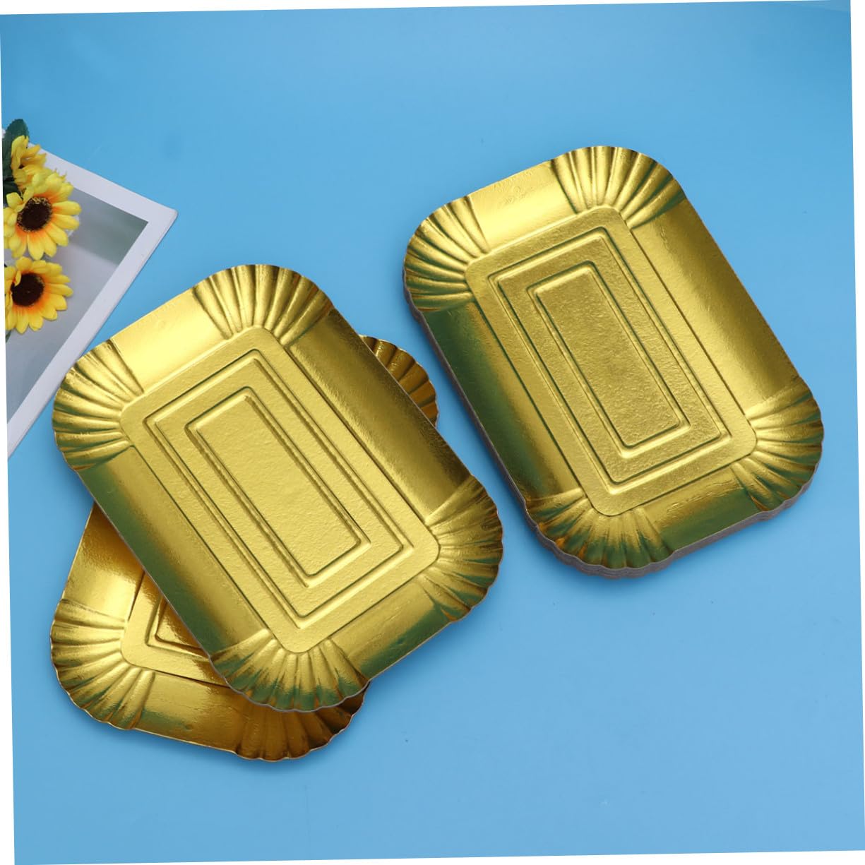 Platos Desechables de Papel Aluminio Dorado, 10, Bandeja para Banquetes