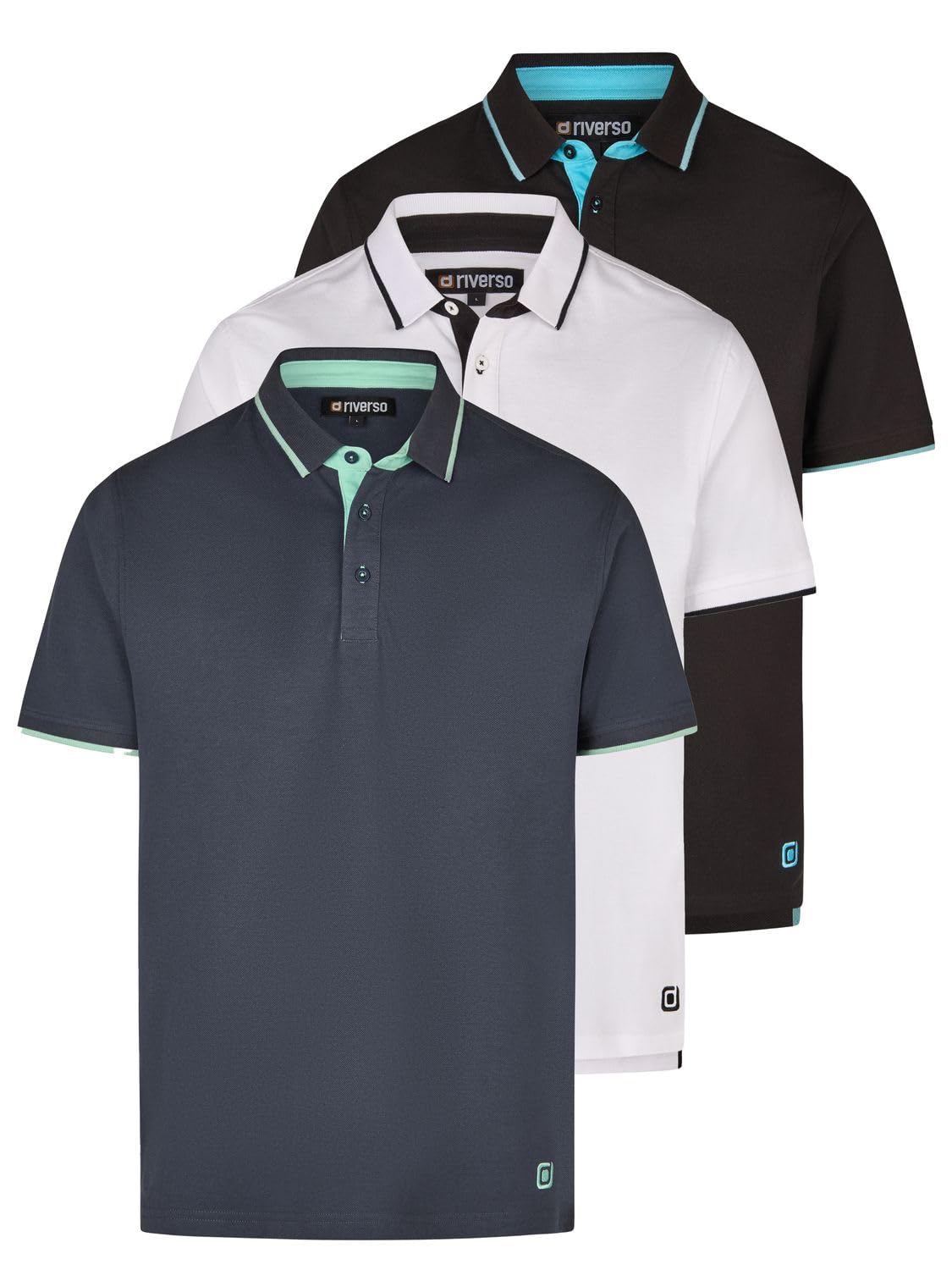 riverso Poloshirt Herren Kurzarm 3er Pack RIVLeano Regular Fit Shirt | Sommer Basic Baumwolle Einfarbig Weiß Schwarz Blau Grün Grau Beige S M L XL XXL 3XL 4XL 5XL