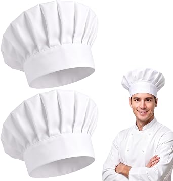 2 Pcs Chef Hats, White Adjustable Elastic Kitchen Chefs Cooking Hat