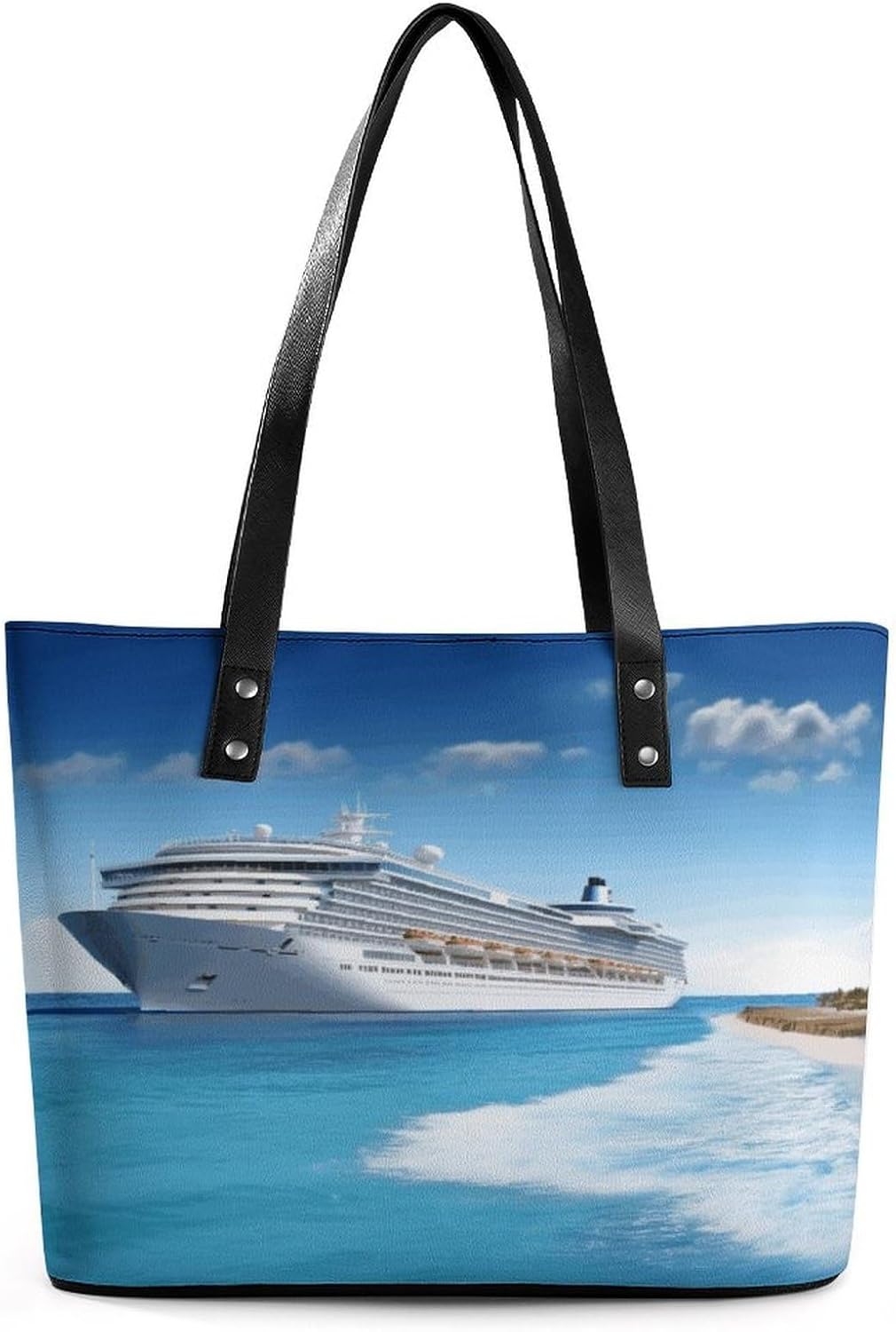 Seaside Cruise Ship Tote Bag for Women Top Handle Large Size Satchel Purse Ladies Chic Shoulder Bag Aesthetic Leather Shoulder Handbag for Work Travel Cute Casual Message Bags