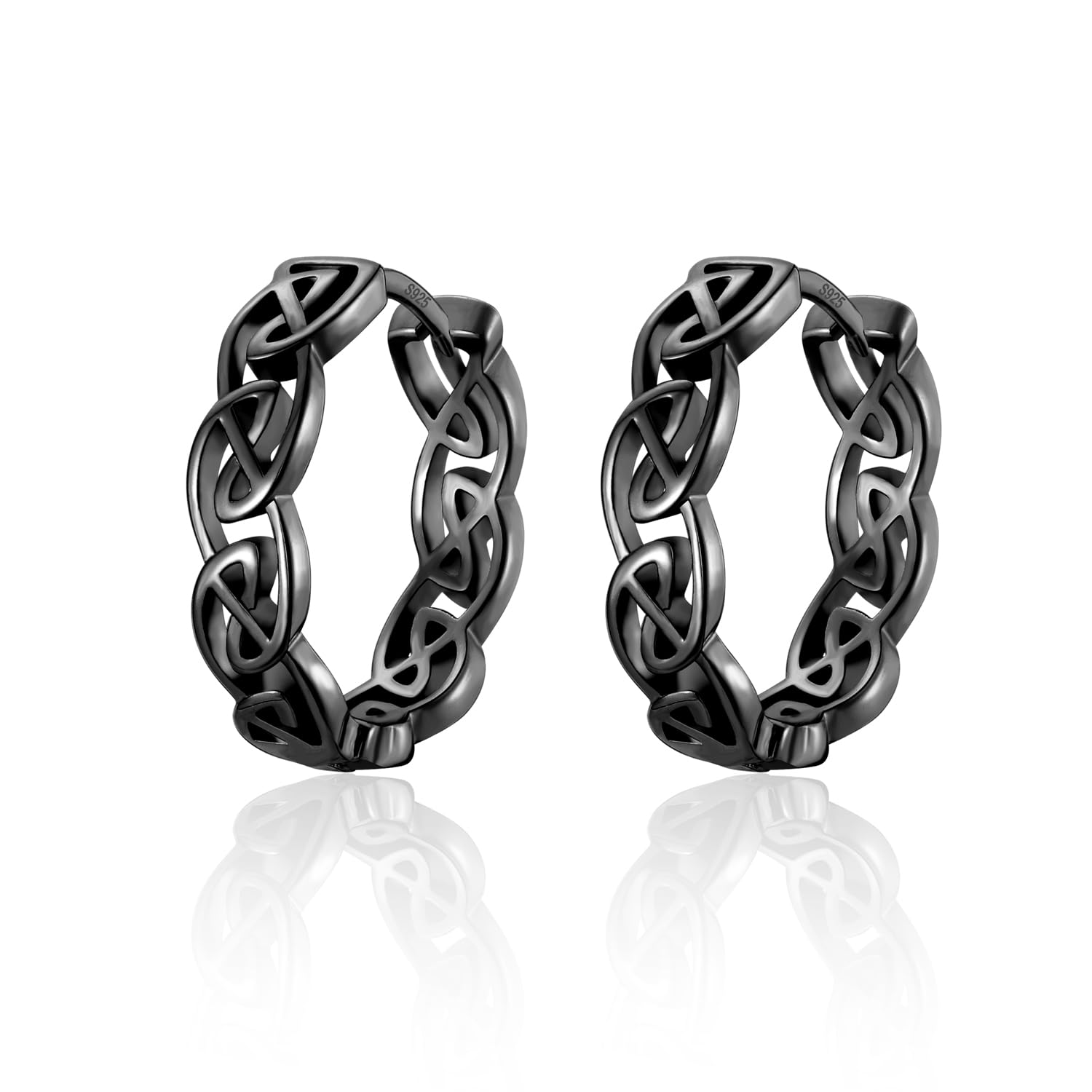 FAOMZQ Pendientes de aro plateado/oro/oro rosa/negro, nudo celta, pendientes de plata 925, unisex, regalo para hombres, mujeres y mujeres, Plata