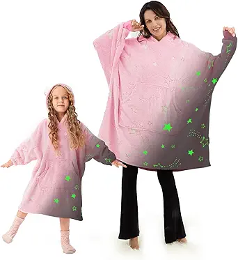 Cozy Bliss Wearable Blanket Hoodie Glow in The Dark Oversized Hooded Sweatshirt Lightweight with Giant Hood Pocket