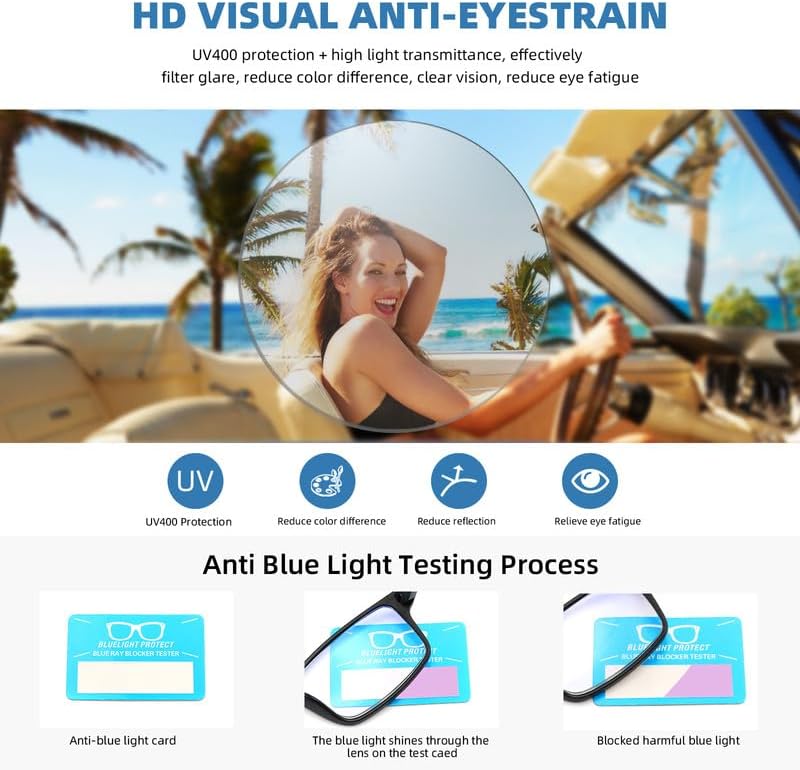 Miniatura 3 de Paquete de 4 lentes de lectura con bloqueo de luz azul para hombres y mujeres, marco rectangular para leer frente a la computadora con bisagra de