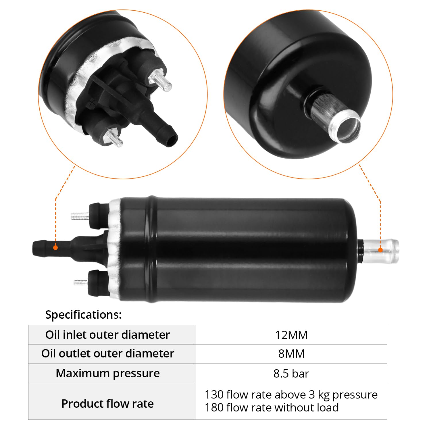 QWORK® 12V Pompa elettrica del carburante, pompa del carburante esterna in linea nera, pompa del carburante ad iniezione ad alta pressione, adatta a 0580464070