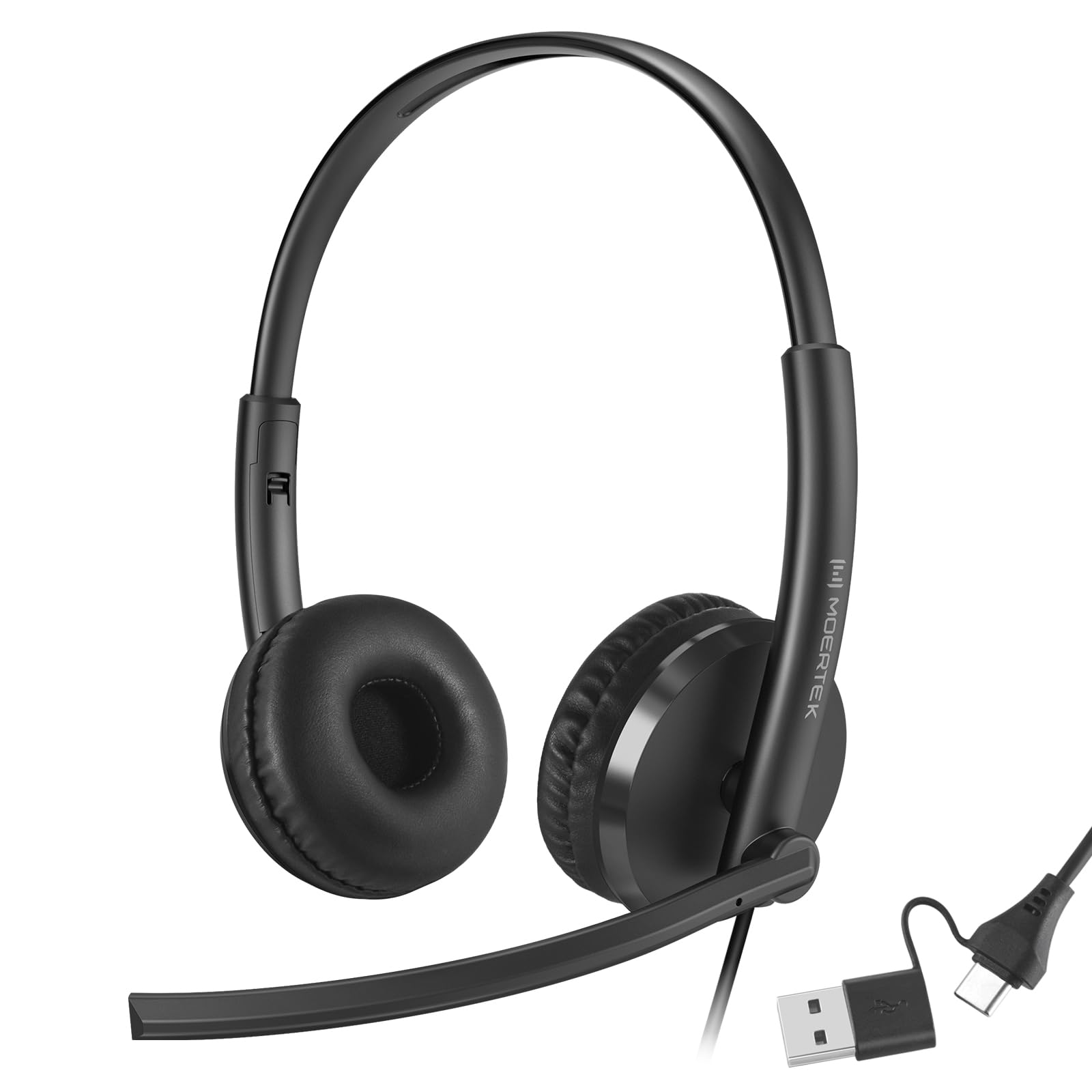 Wired USB Headset with Dual Microphones, Noise-reducing, On-Ear Headphones in-Line Volume & Mute Control, USB-A & USB-C Connectors for PC/Laptop/Chromebook (Not Suitable for iPhone and iPad)-image-14