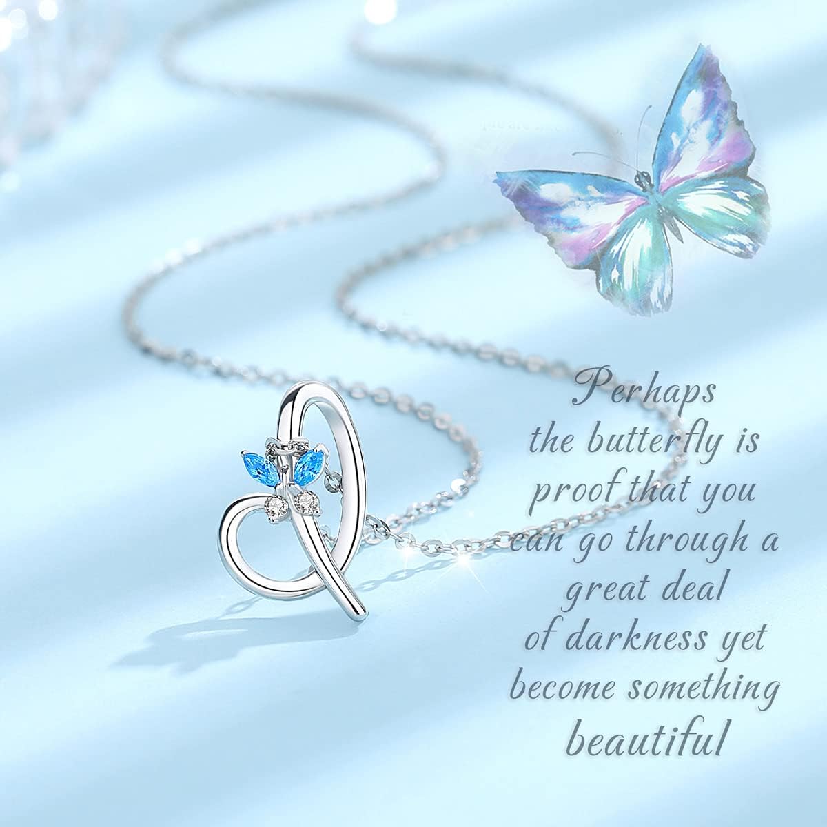 EUDORA Sterling Silver Butterfly Initial Necklaces for Women, Elegant Letter Neckles Personalized Gift for Mother, Sister, Daughter, 18 inch Chai - Image 2