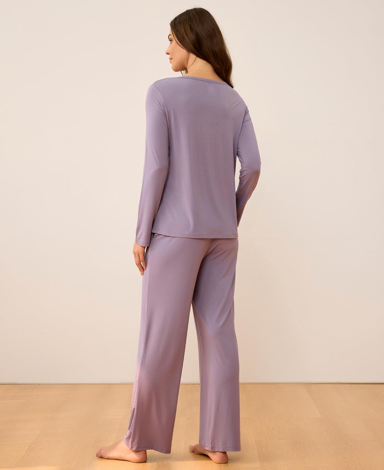 GYS Bamboo Viscose Womens Pajamas Set Long Sleeve Crew Neck Sleep Set - Image 3