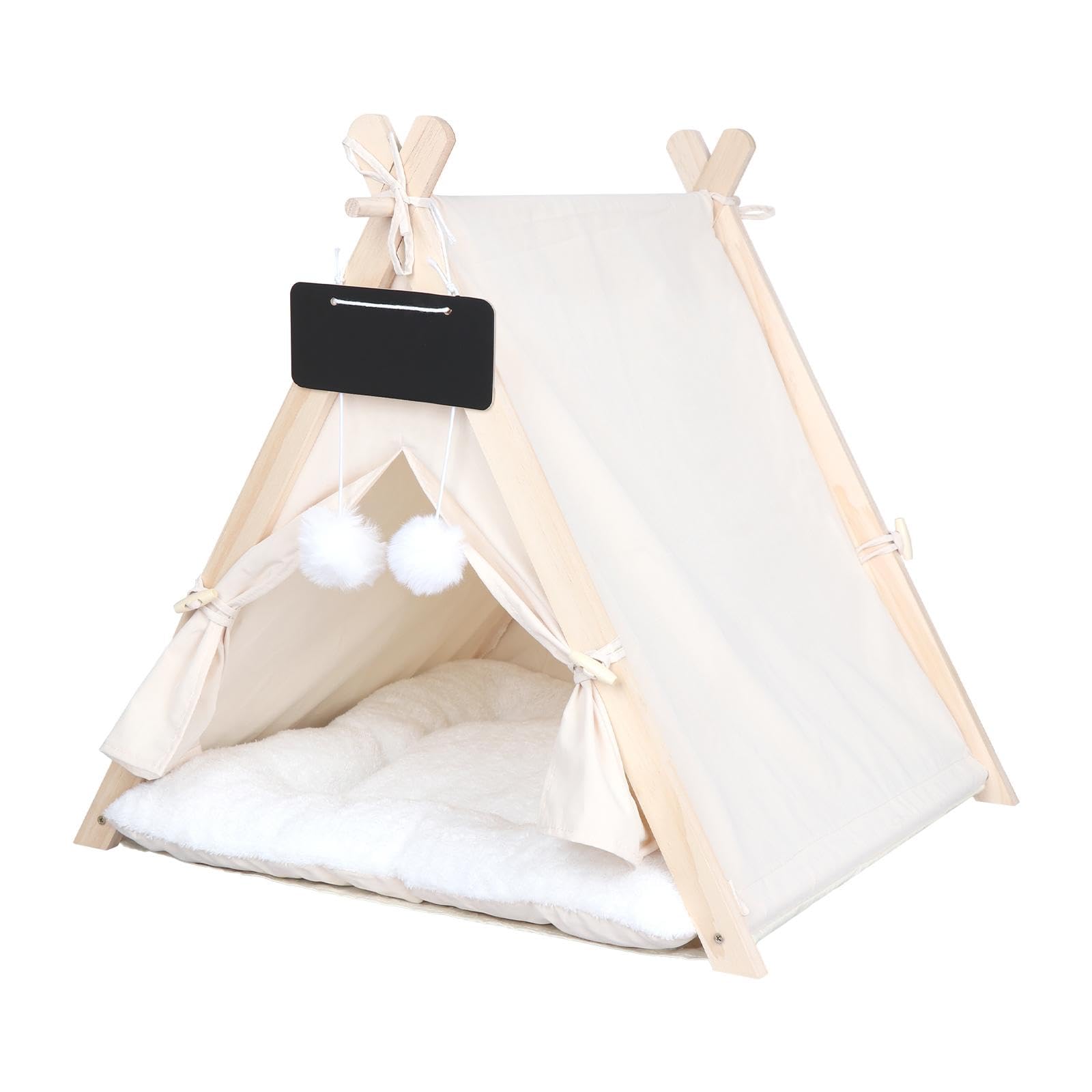MagiDeal Tipi pour Animaux de Compagnie, nid d'hiver Semi-fermé, Tapis de Repos Lavable, Portable, Maison pour Chien, Chat, Tente, lit avec Coussin pour Chaton, Beige