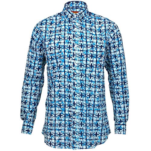 Chemise manches longues bleu et blanc imprimée coupe classique taille L