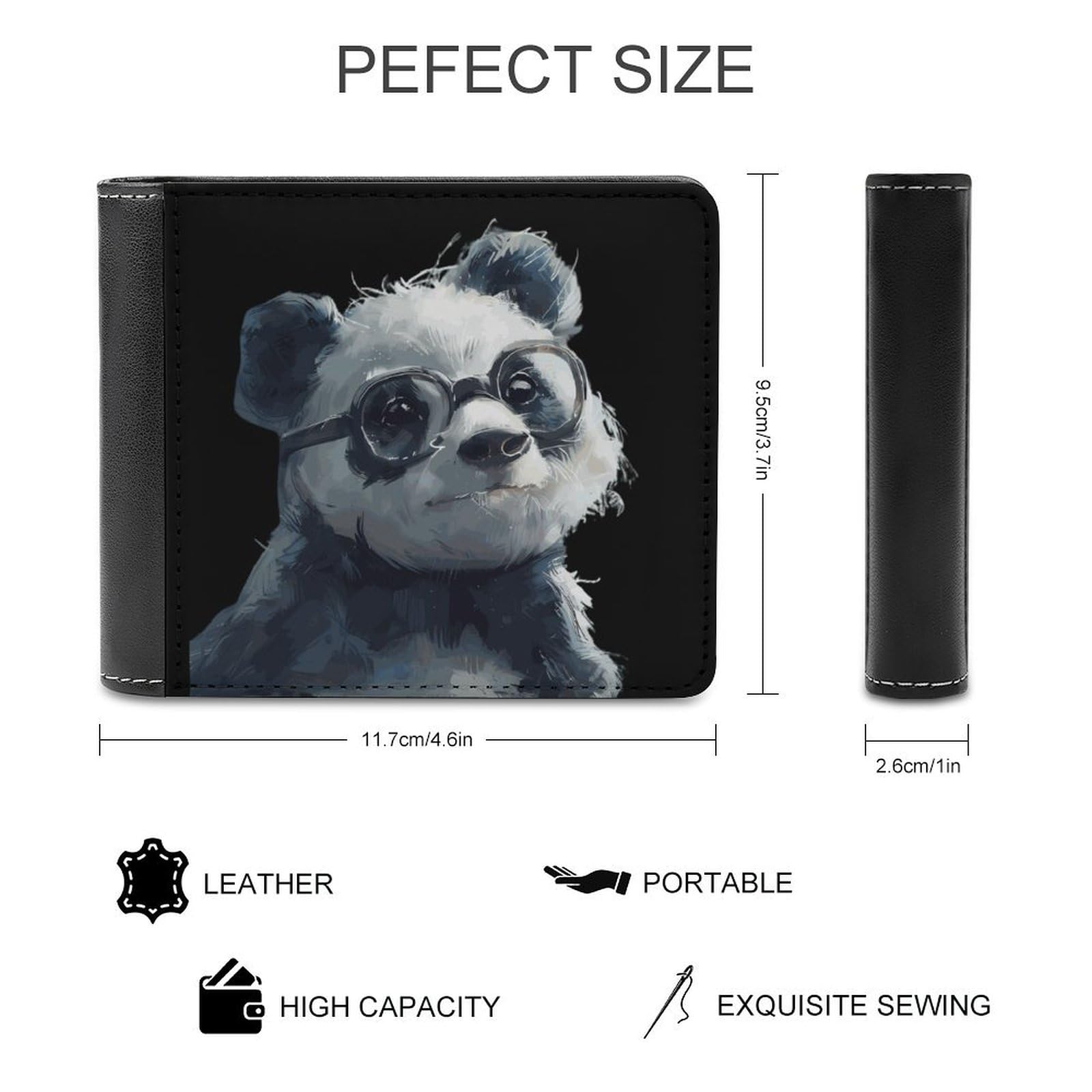Panda Bear with Glasses Funny Men's Slim Bifold Wallet with Multiple Card Slots Front Pocket Purse