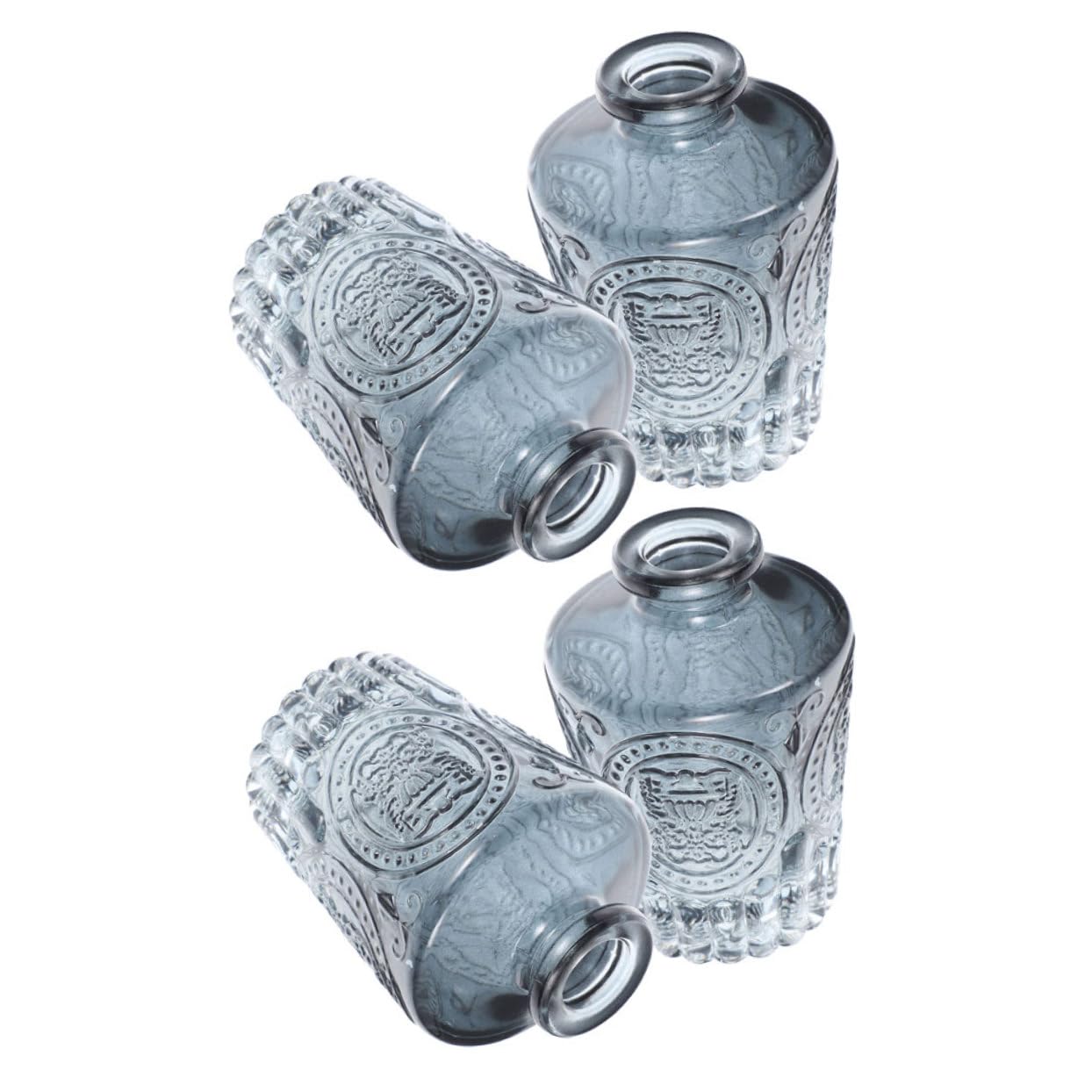 Ipetboom Lot De 4 Flacons Diffuseurs D'arômes en Verre 130 ML, Gris, Sculpté Style Romain, Rechargeables, pour Aromathérapie Maison Et Purification d'air, Décoration Intérieure Élégante