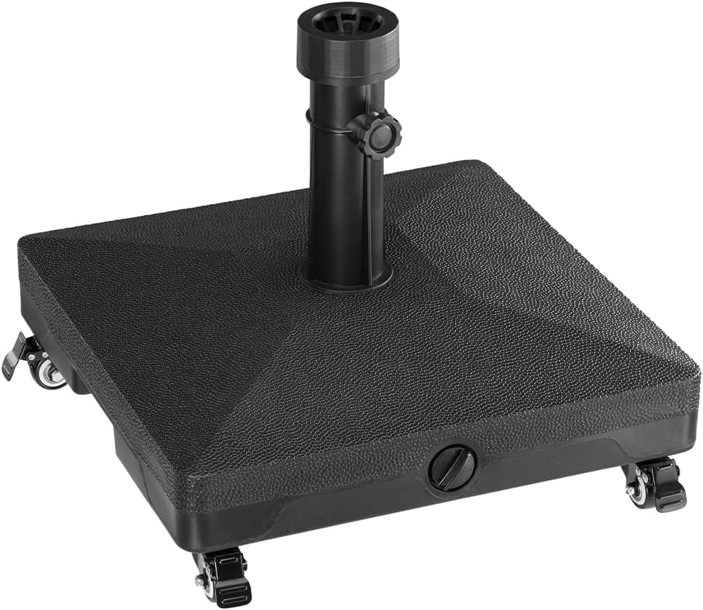 BAKAJI Base para sombrilla de jardín rellenable, 4 Ruedas y Frenos, Resina Forma Cuadrada, Soporte para sombrillas 38/48 mm, Capacidad 16 l de Agua para Exteriores, Bares, restaurantes (Cuadrado con