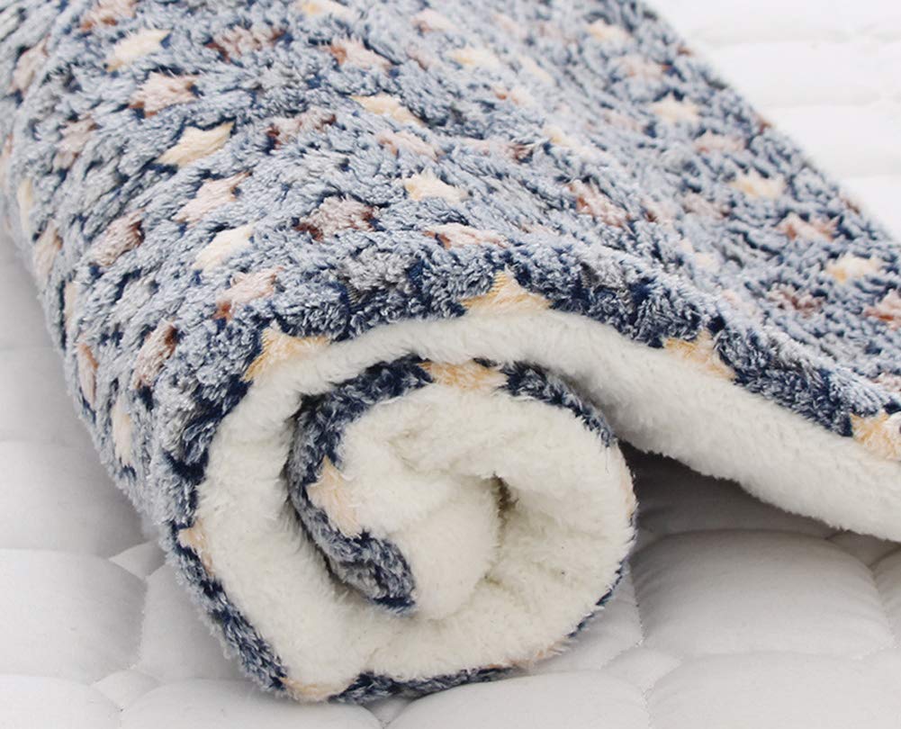 Couverture en polaire sherpa double épaisseur ultra douce pour animaux de compagnie – Jeté en polaire de qualité supérieure pour chiens et chats – Motif étoiles bleues – Taille 7