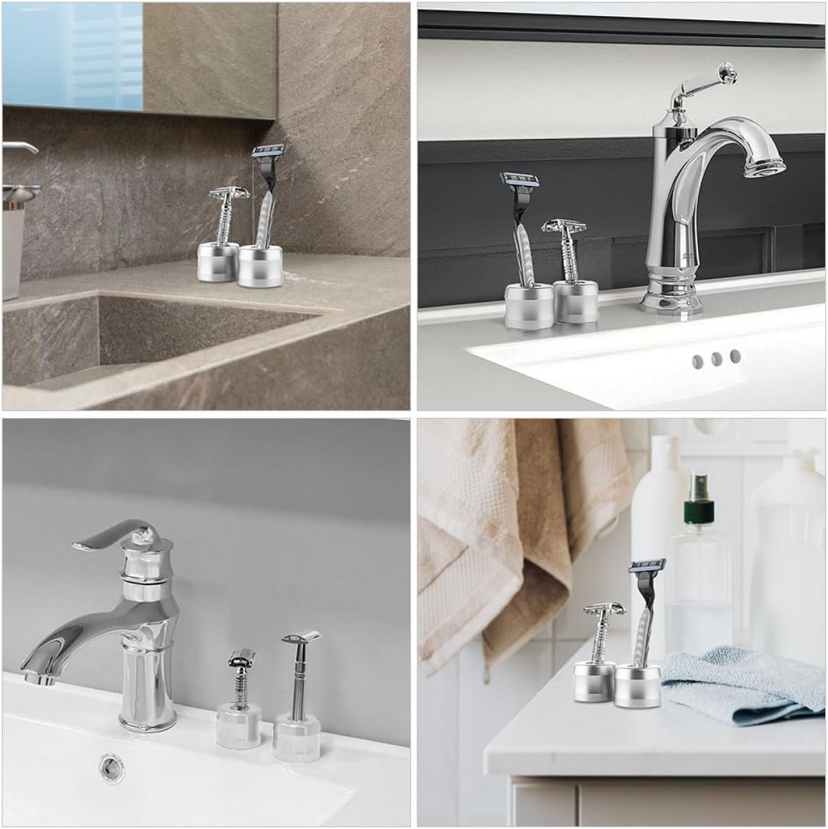 2pcs Shaving Stand and Razor Brush Holder Aluminum Alloy Large Diameter Desktop Razor Storage Organizer for Men Bathroom Shaving Accessories