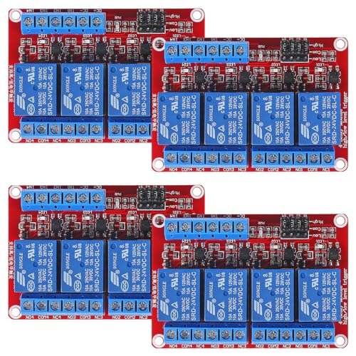 DWEII 4pack 4 Channel 24V Relay Module with Optocoupler High or Low Level Trigger Expansion red Board for Raspberry Pi Arduino