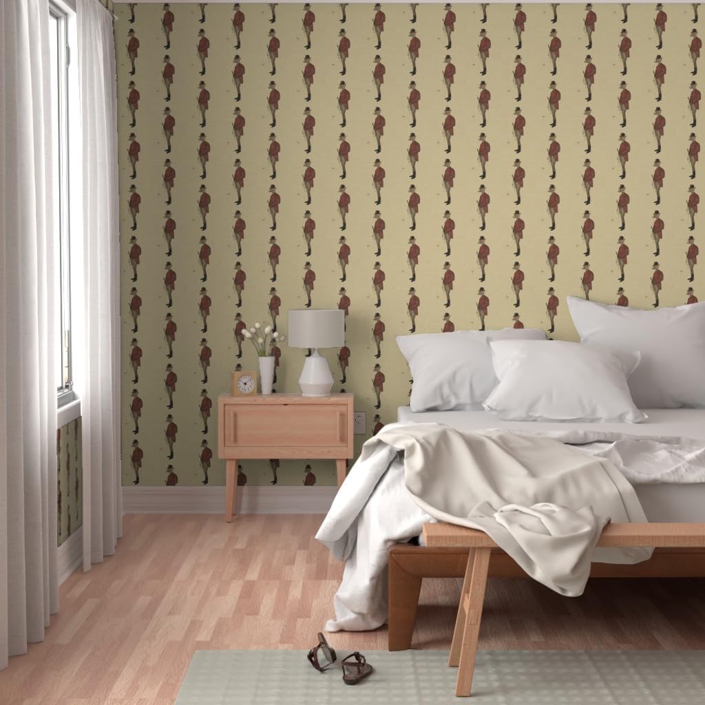Peel & Stick Wallpaper 3ft x 2ft - Equestrian Hound Fox Horse Pony Toile English Vintage Inspired Country Custom Removable Wallpaper by Spoonflower