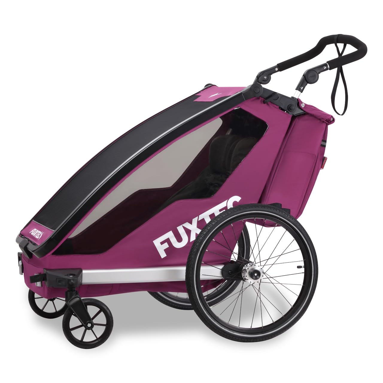 FUXTEC Remorque de vélo 2 en 1 avec vélo de jogging FX-FA1 avec remorque pour 2 enfants en aluminium – Remorque pliable pour enfant avec protection contre la pluie et le soleil