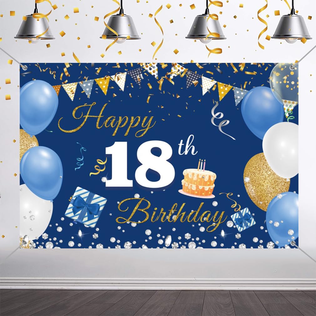 Happy 18th Birthday Banner 185x110cm - Extra Großes Stoffbanner Für Geburtstagsparty