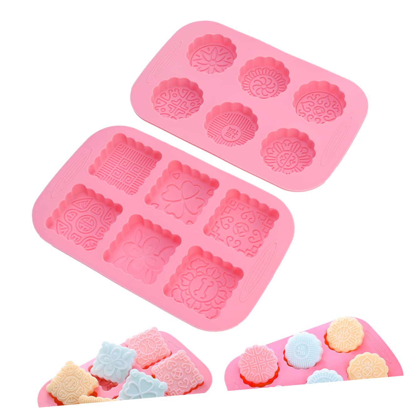 LABRIMP 4 Stück Keksformen Kreis-ausstecher Kreisplätzchen Plätzchenausstecher in Blütenform Mondkuchenformer Ausstechformen Rosa