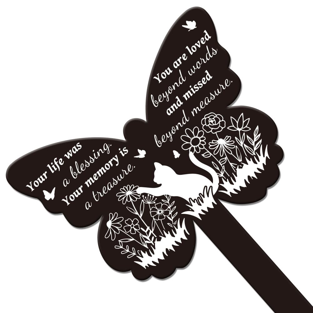 GLOBLELAND Butterfly Shaped Wild Cat Garden Memorial Remembrance Plaque Stake for Cemetery - Image 2