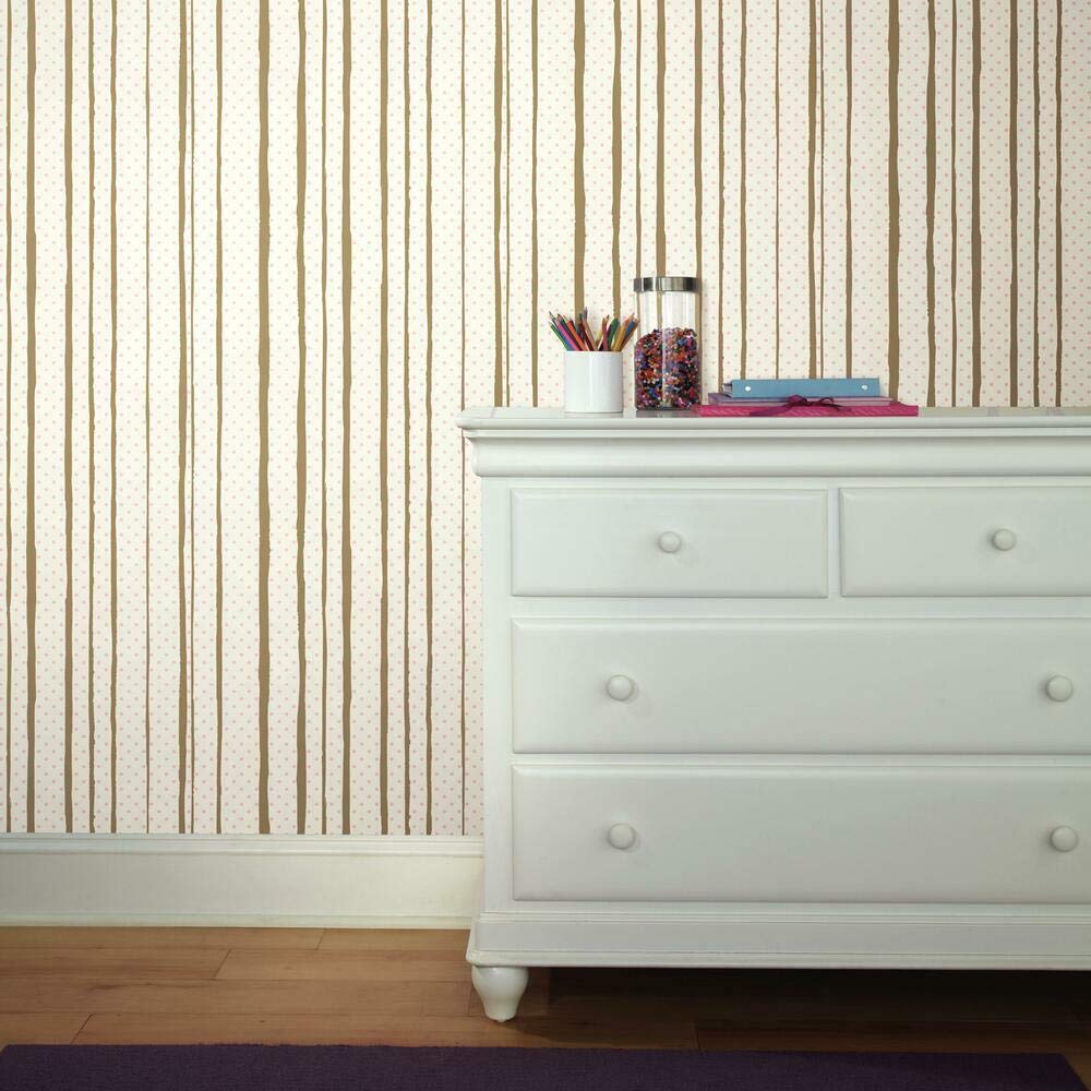 RoomMates Metallic Gold & Pink Peel and Stick Wallpaper RMK10703WP, Pink/Gold, 52.1 x 502.9 cm - Image 2