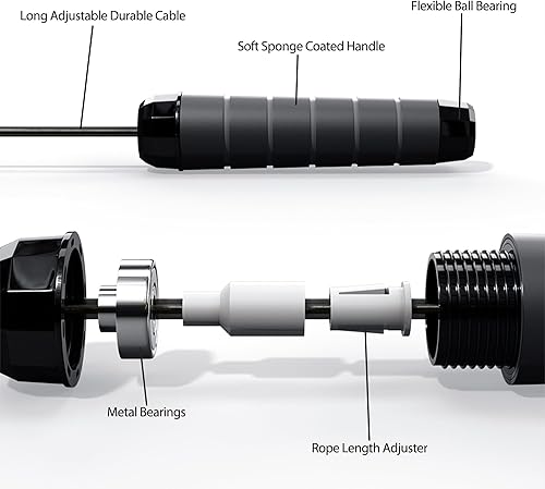 Miniatura 5 de Cuerda de saltar, cable de cuerda de salto de velocidad rápida con rodamientos de bolas para mujeres, hombres, cuerda de saltar de acero ajustable