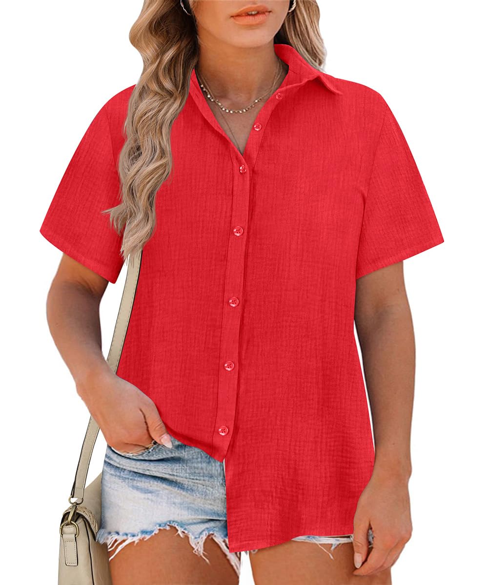 RITERA Womens Plus Size Tops Button Down Roll-Up Cuffed Short Sleeve Casual Shirts Collared Summer Lightweight Blouse XL-5XL