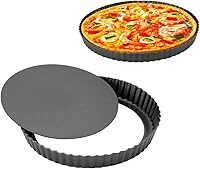 Vista 1 de Sartén para tartas de 10 pulgadas con parte inferior extraíble, antiadherente, estriada, para quiche, para hornear, pizza, fruta, mousse, postre