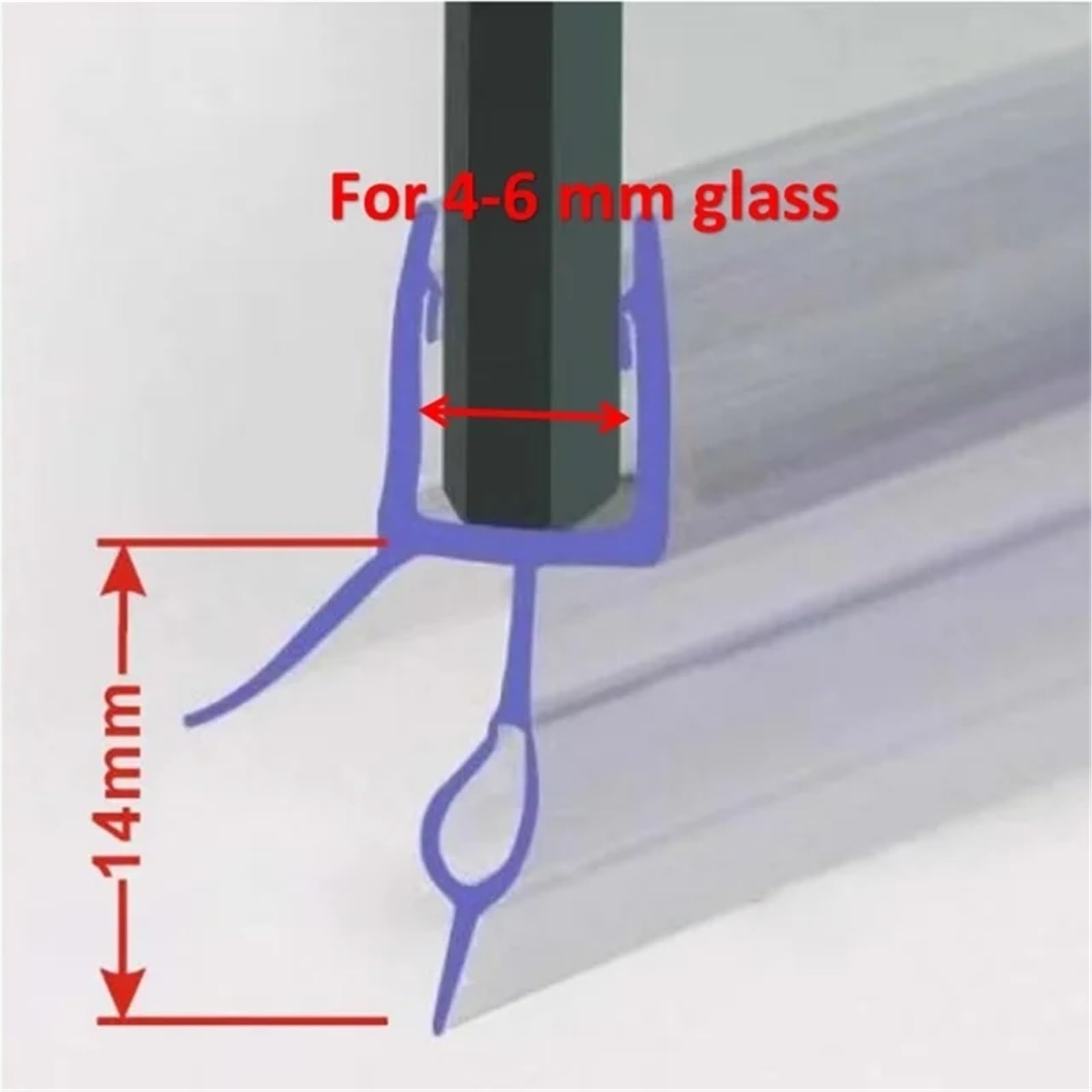 3,0 m Bad Duschwand Türdichtungsstreifen 4–6 mm Gummi Glastür Tragbares Fenster Glas Zubehör Haushalt für Duschtüren, Glas(14mm Gap)
