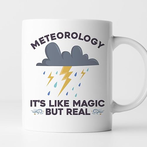 -11 onzas- Taza de café con texto en inglés "Meteorology It's Like Magic But Real", taza de café para meteorólogo, taza de regalo de meteorología, disponible en Yaxa Peru