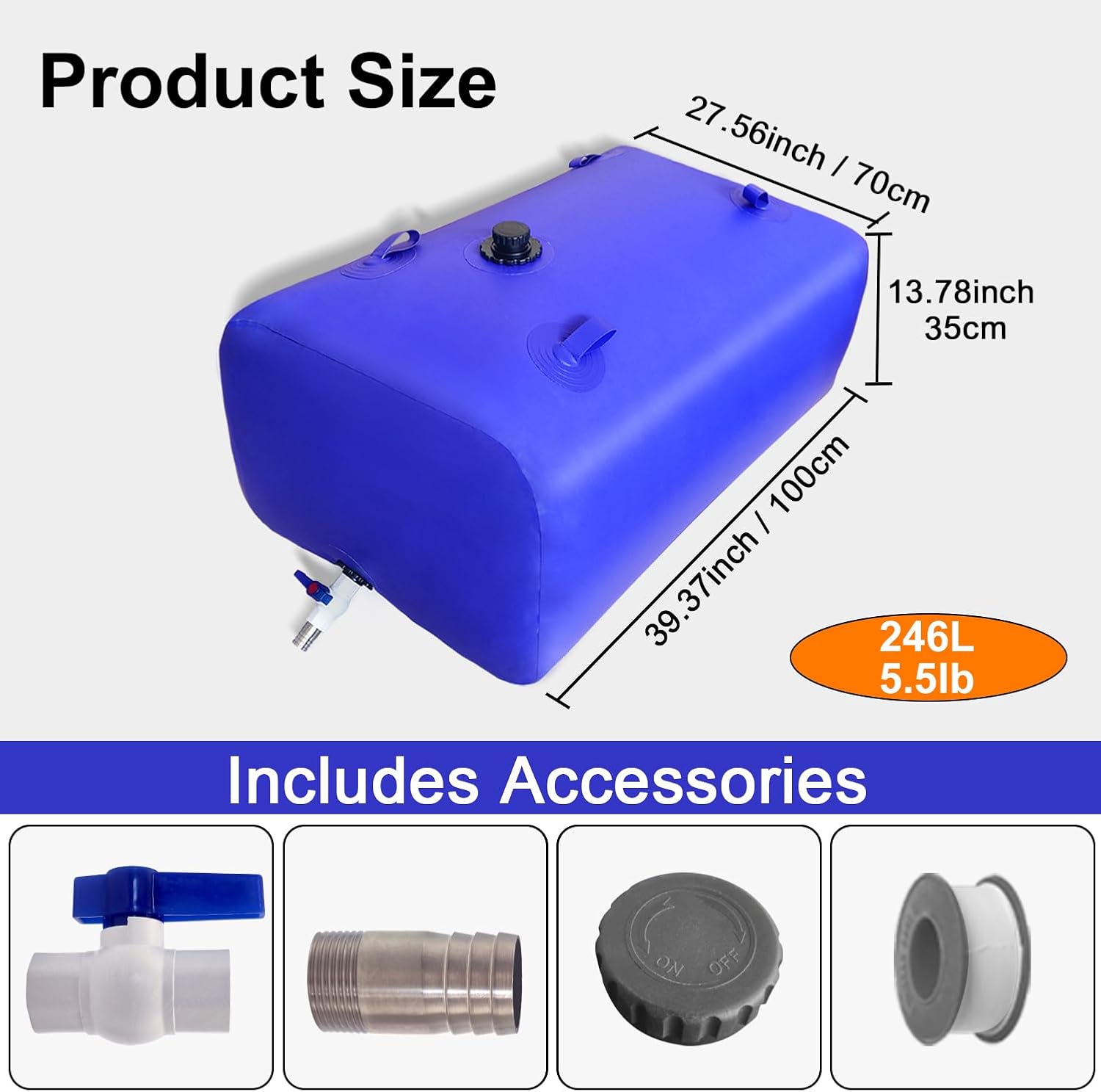 65 gallon water storage bladder,portable foldable water tank,suitable for outdoor or emergency water 65galln/246l