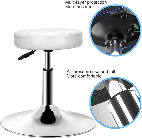 Miniatura 3 de QiCheng&LYS Altura ajustable Sit Stand Round Office Stool Silla para oficina, hogar, cocina, sin ruedas, taburete de belleza (Blanco)