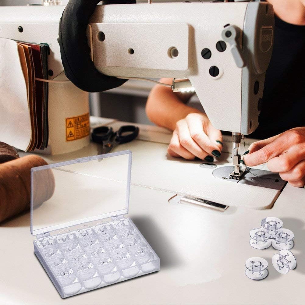 25pcs Sewing Machine Bobbins,Plastic Bobbins for Sewing Machine Universal Clear Bobbin with Bobbins Case Sewings Machine Accessories (25 PCS, Transparent) 4