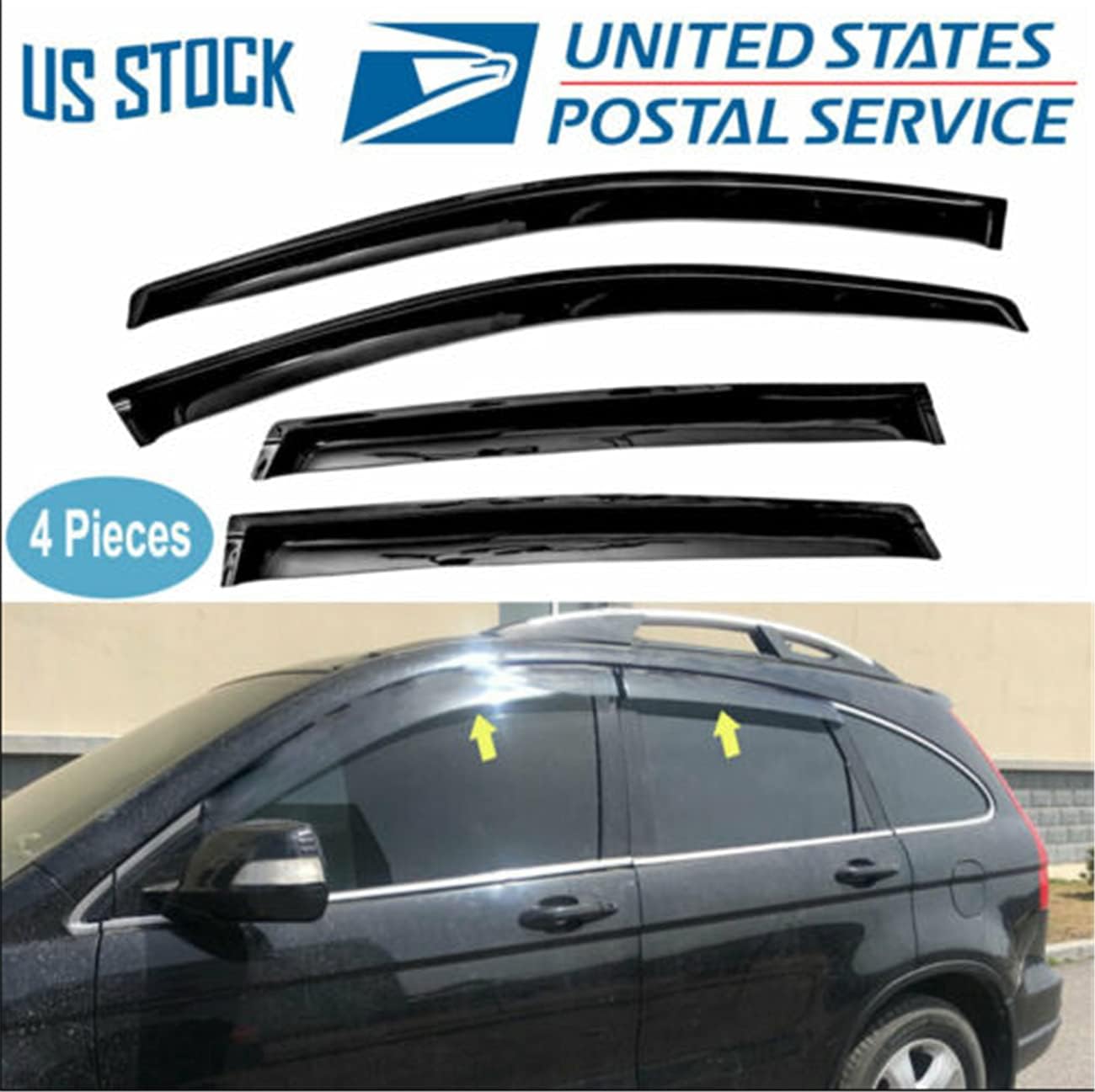 4pcs Smoke Tinted Style Window Visors Compatible with 2007-2011 Honda CR-V Outside Mount Tape On/Clip On Style Acrylic Sun/Rain Guard Vent