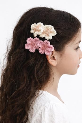 SHRIVYAA 2 Pack Crochet Handmade Flower Hairpin, Knitted Floral Hair Clips for Women & Girls, Cute Aesthetic Hair Accessor...