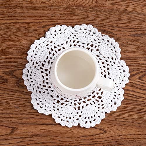 EiYYA Handmade Cotton Crochet Doilies Lace Table Placemats Coasters, 8inch/20cm 4-Piece (White)