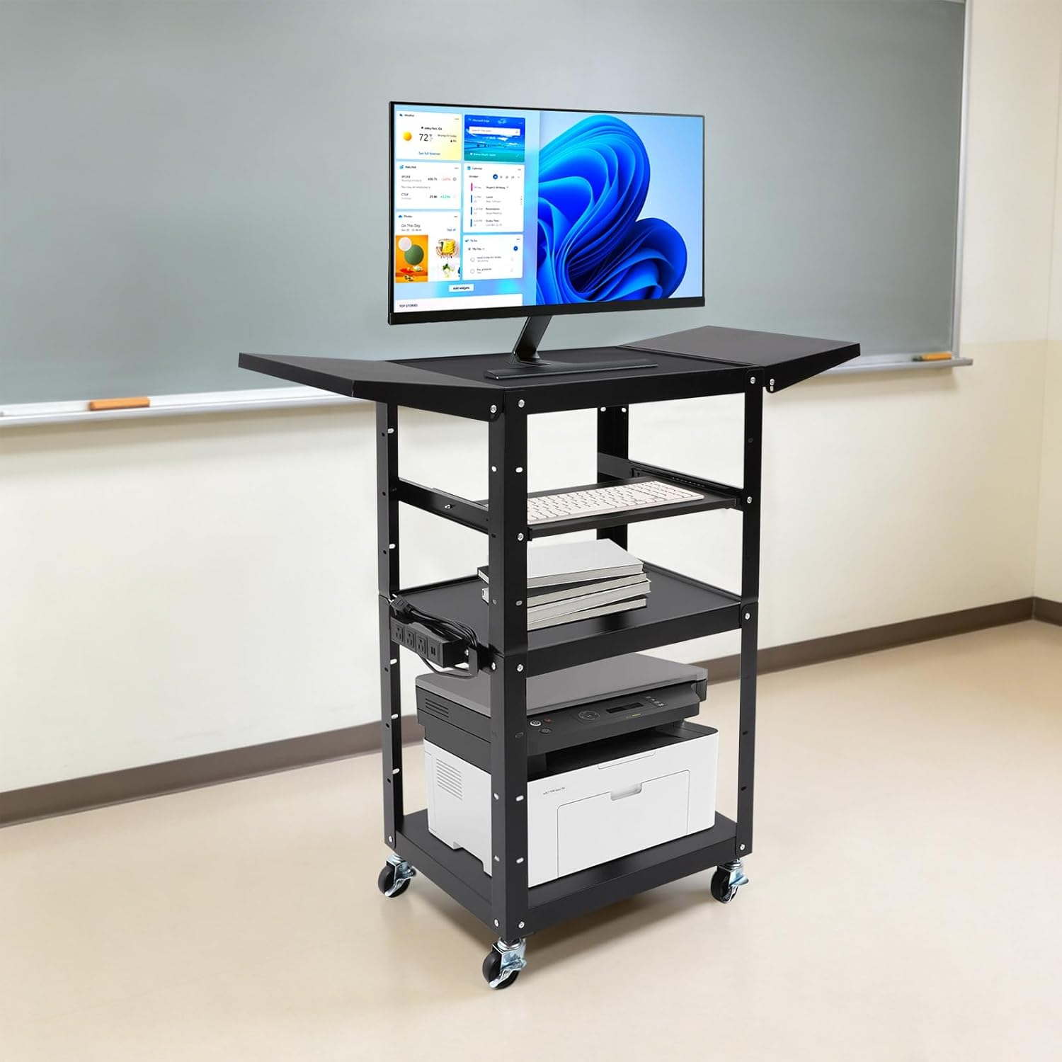3-Tier Computer Cart on Wheels Computer Tower Stand Heavy Duty Rolling Work Station Utility Rolling Cart for Electronic Devices Tools, Height Adjustable, Holds Up to 300 lbs