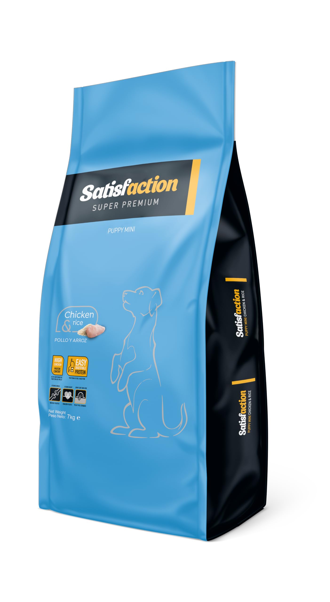 Satisfaction Puppy Mini 7kg - Pienso para Cachorros de Razas Toys y pequeñas (Entre 0 y 10 kg Peso Adulto) - Elaborada con un 20% de Pollo Fresco y arroz. Croquetas adaptadas a Sus mandíbulas.