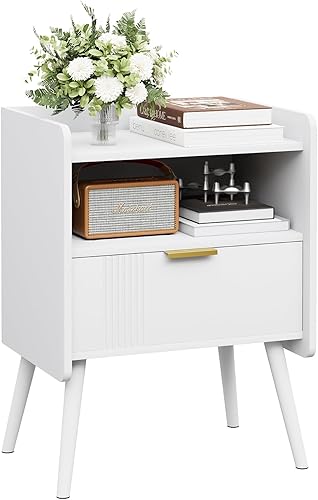 Miniatura 9 de Mesita de noche moderna con cajón de almacenamiento y estante abierto, mesita de noche pequeña, soporte lateral de sofá de madera para dormitorio,