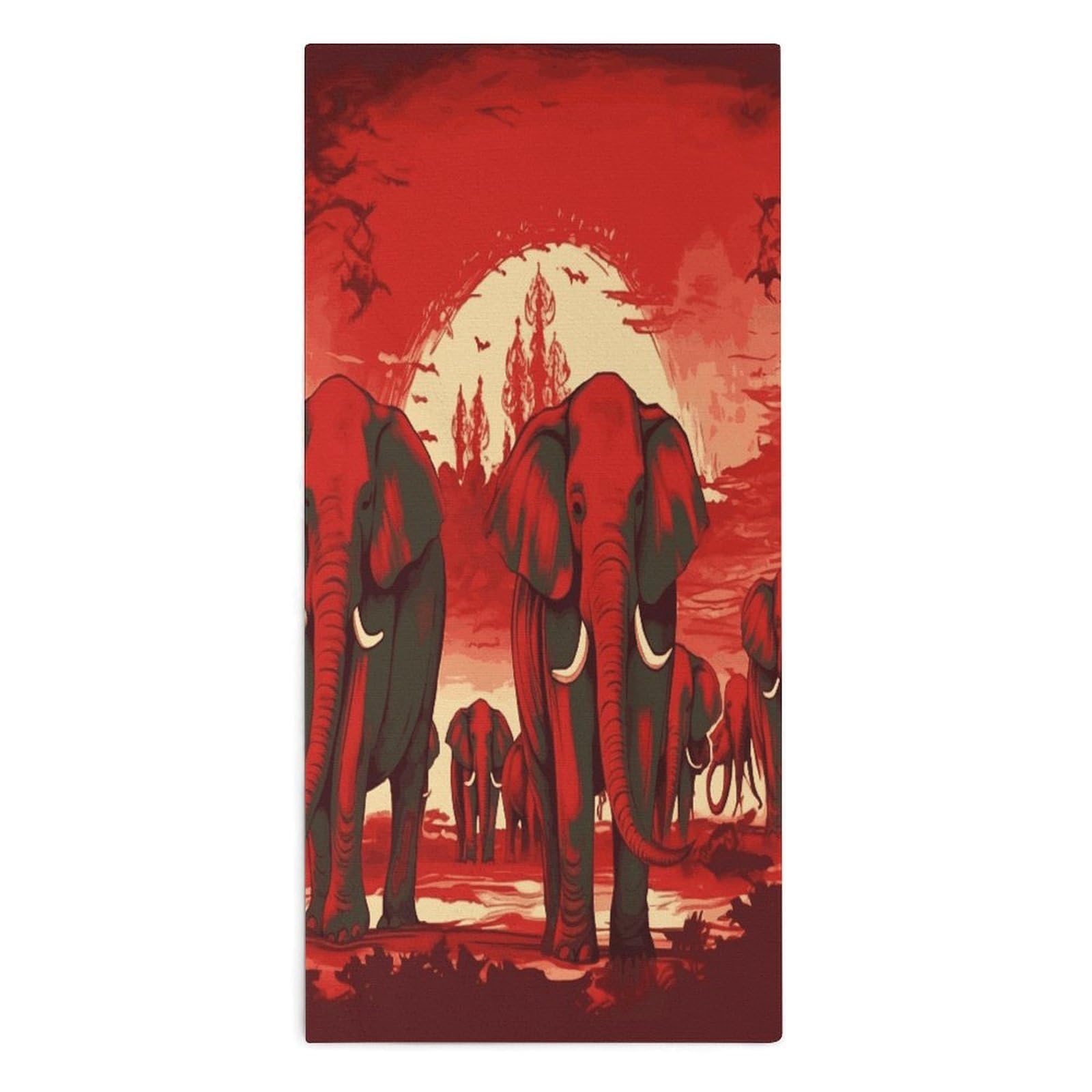 Fodpand Style Elephants Red Microfiber Towels, Decorative Bath Towel Soft & Lightweight, Hand Towels Multipurpose Use For Bathroom, Pool, Gym, Spa, And Hotel Use