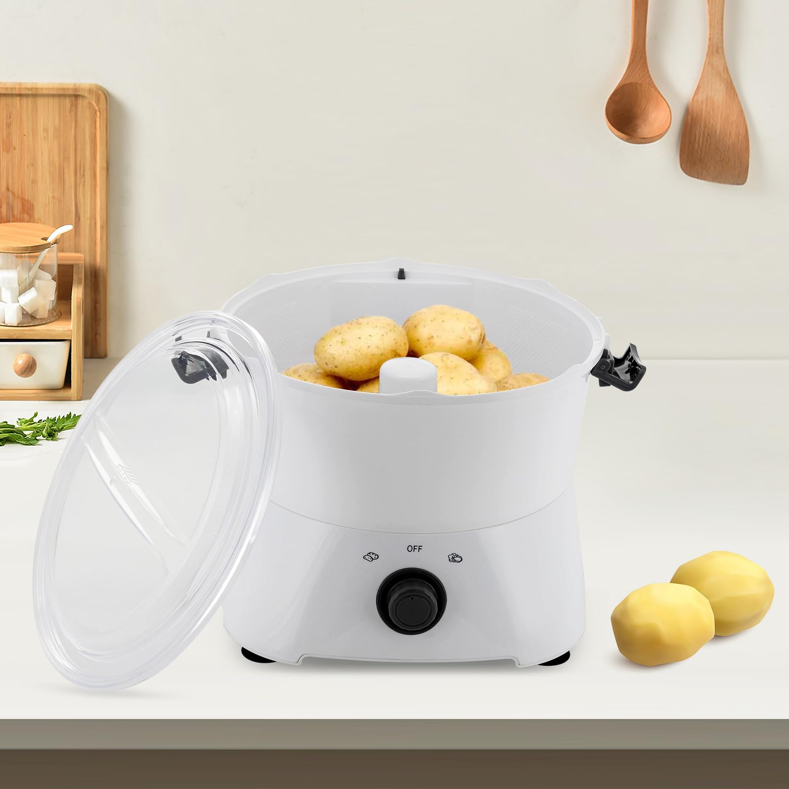 Peladora de patatas eléctrica 85 W Pelador de patatas profesional con cubierta transparente, cuchillas de acero inoxidable, gran capacidad para cocinas y restaurantes