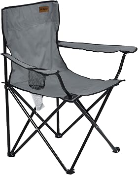 Rainberg Folding Camping Chairs, Comfortable Heavy Duty Structure, Extra Wide Garden Chair with Hard Armrest, Foldable Fishing Chair Outdoor Fold up, Cup Holder with Carry Bag. Pack of 1, Grey