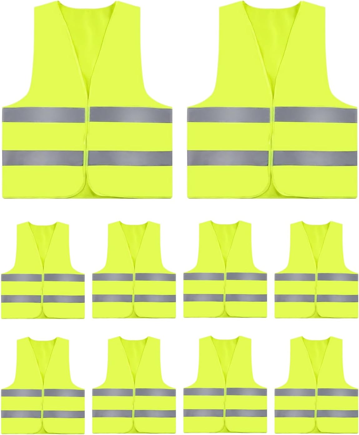 10Pcs Hi Vis Vests, High Visibility Safety Security Vests, High Vis Jacket with 2 Reflective Strips for Traffic Work Cycling Running Road Construction