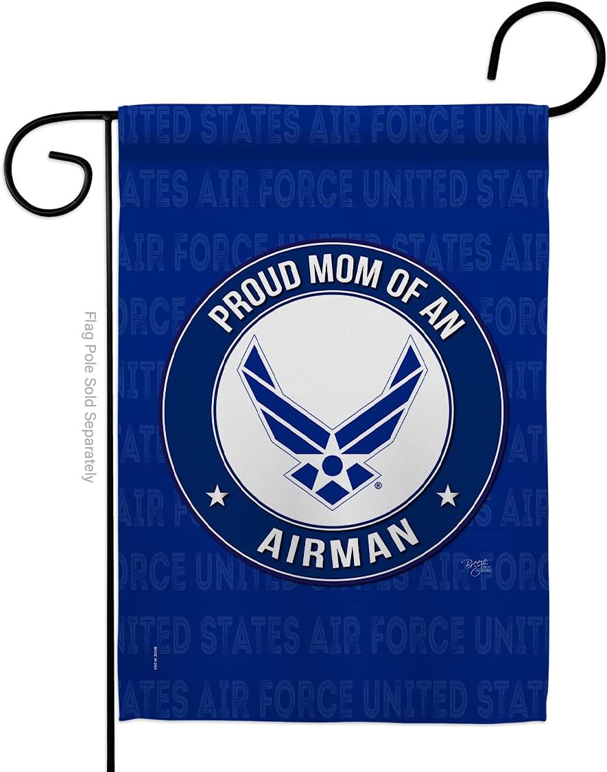 Proud Mom Airman Garden Flag - Armed Forces Air Force USAF United State American Military Veteran Retire Official - House Decoration Banner Small Yard Gift Double-Sided Made in USA 13 X 18.5